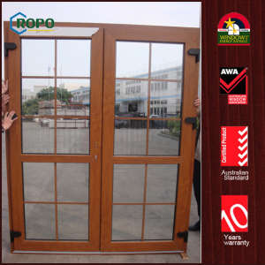 Woodgrain Color UPVC French Doors with Grilles